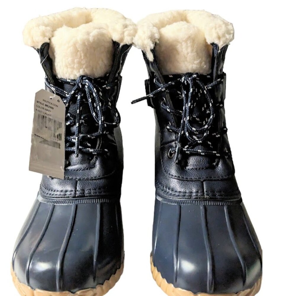 Nautica Women Navy Blue Faux Leather Lace-Up Round Toe Duck Boot Size 9 NWT NWOB - Picture 5 of 7